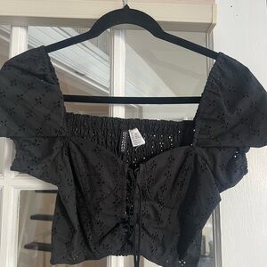 Black eyelet crop top with corset detail
